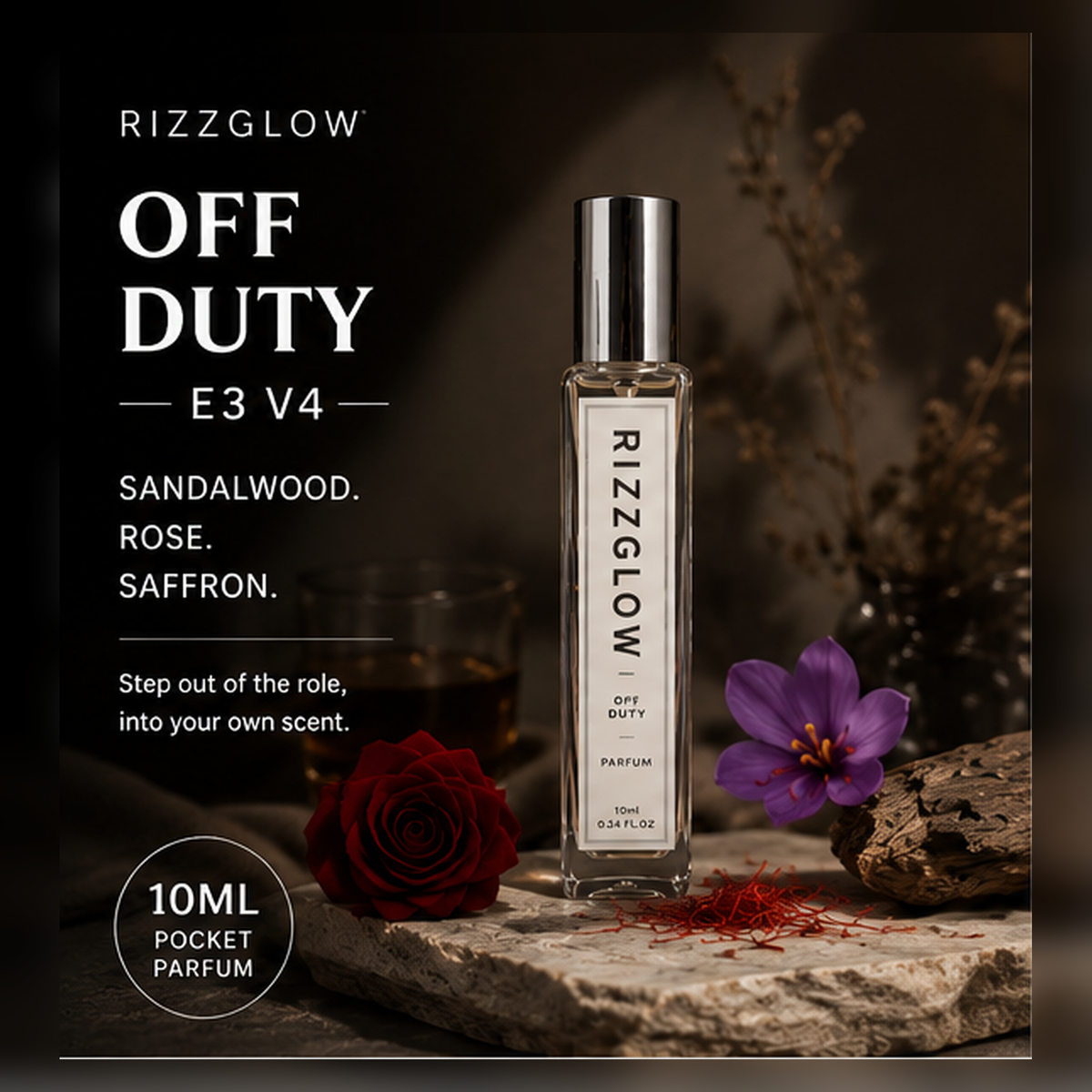 【Saffron Woody Floral · Unbothered】Off Duty 10ml Pocket Parfum (E3 V4) – Rose, Sandalwood & Musk | Unisex Fragrance