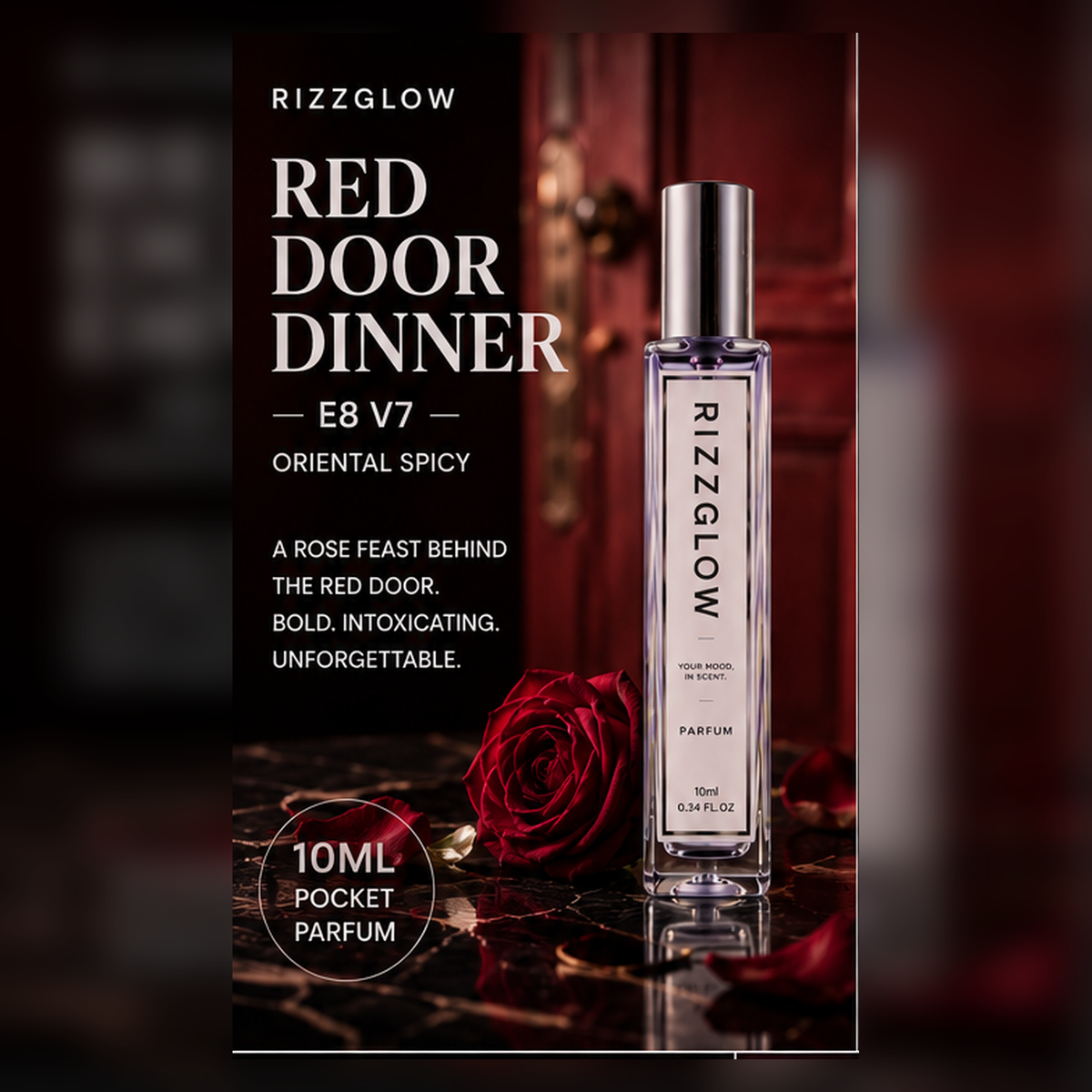 【Spicy Rose Amber · Confident】Red Door Dinner 10ml Pocket Parfum (E8 V7) – Rose Perfume, Saffron & Musk | Bold Scent