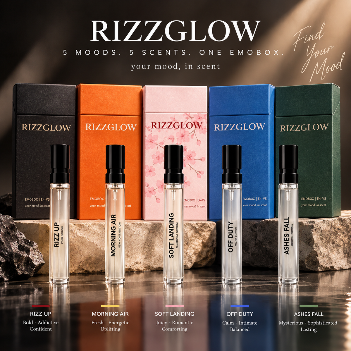 【5 Scents · Every Mood】EMOBOX 5×3.5ml Pocket Parfum, 5 Scents in One Box
